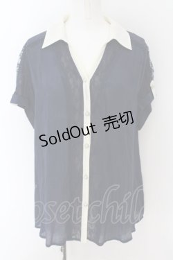 画像1: axes femme / エンボスバイカラーシャツ M ネイビー×アイボリー O-24-09-02-028-AX-BL-IG-ZT102