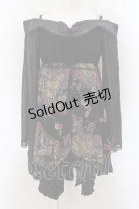 Qutie Frash / ちりめんシフォン着物袖チュニック  ブラック×パープル O-24-09-07-076-QU-JA-OW-OS