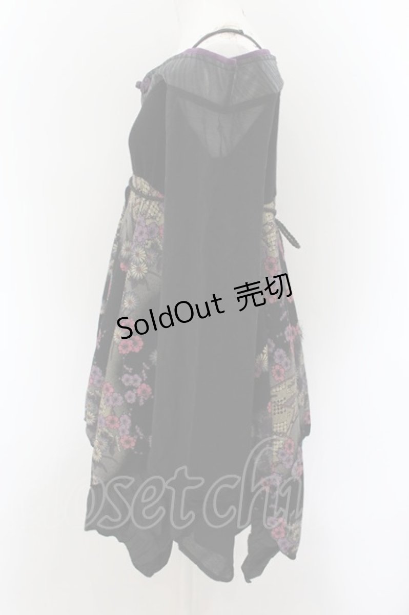 画像2: Qutie Frash / ちりめんシフォン着物袖チュニック  ブラック×パープル O-24-09-07-076-QU-JA-OW-OS (2)