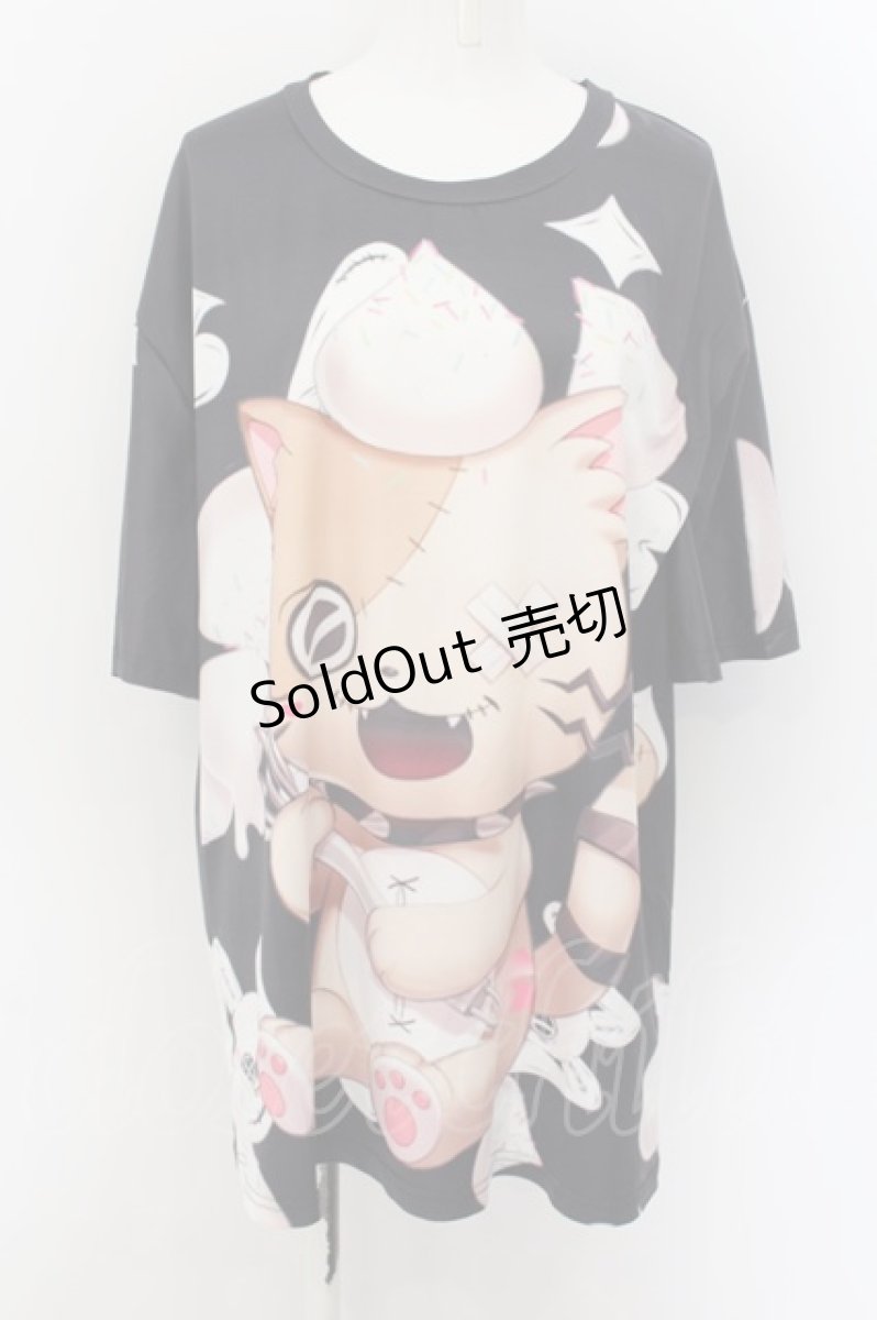 画像1: 【SALE】NieR CLOTHING / ももしき コラボデザイン総柄カットソー F ブラック O-24-09-10-019-PU-TS-IG-ZT303 (1)