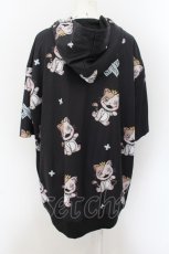 画像2: 【SALE】NieR CLOTHING / ミケ総柄半袖ジップパーカー  ブラック O-24-09-10-023-PU-TO-IG-ZT272 (2)