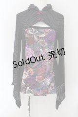Qutie Frash / 胸開きカットソー  ブラック×パープル O-24-09-24-080-QU-TO-IG-ZI