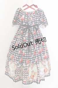 Enchantlic Enchantilly / 午後３時のクイーンバニーギンガムチェックワンピース  クロ O-24-09-28-120-LO-OP-OW-OS