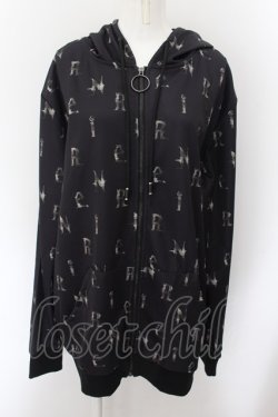 画像1: NieR Clothing / 転写ptジップアップパーカー F アルファベット総柄（ブラック） O-24-10-08-012-PU-TO-OW-ZT260
