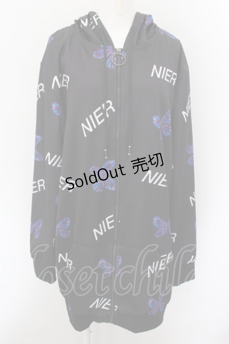 画像1: 【SALE】NieR CLOTHING / 転写ptジップアップパーカー F 蝶総柄（ブラック） O-24-10-08-014-PU-TO-OW-ZT325 (1)