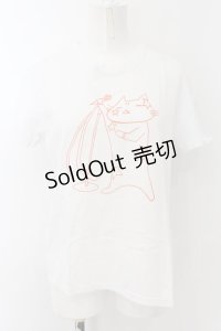 MINT NeKO / ハチロウのTシャツ  ホワイト×オレンジ O-24-10-17-045-HN-TS-IG-ZT364
