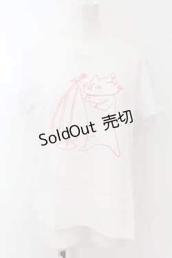 画像1: MINT NeKO / ハチロウのTシャツ  ホワイト×オレンジ O-24-10-17-045-HN-TS-IG-ZT364