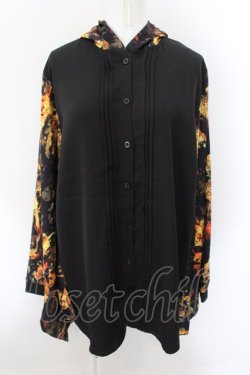 画像1: NieR Clothing / フード付き着物風袖ブロッキングシャツ【黄金錦鯉】  ブラック×イエロー O-24-10-22-059-PU-TO-IG-ZT332