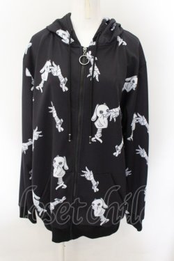 画像1: NieR Clothing / 総柄ZIPパーカー  ブラック×ホワイト O-24-10-22-064-PU-TO-IG-ZT260