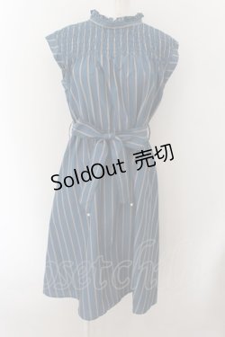 画像1: axes femme / ストライプ柄ノースリワンピ M ターコイズ O-24-10-26-079-AX-OP-IG-ZT118