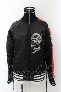h.NAOTO EAST / 和柄切り替えサイドレースアップスカジャン  ブラック O-24-10-28-049-HN-JA-OW-ZT096