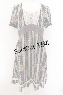 画像1: axes femme / ストライプ×バラ柄ワンピース M ネイビー O-24-10-29-065-AX-OP-IG-ZT091