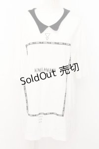 KMK / フレームpt襟付きTシャツ  ホワイト×ブラック O-24-10-31-045-PU-TO-OW-ZT324