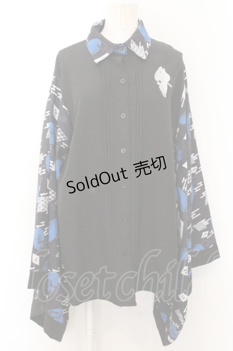 画像1: 【SALE】NieR CLOTHING / 着物風袖シャツ  ブラック×ブルー O-24-10-31-033-PU-BL-OW-ZT247 (1)