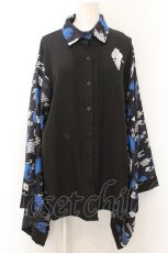 画像1: 【SALE】NieR CLOTHING / 着物風袖シャツ  ブラック×ブルー O-24-10-31-033-PU-BL-OW-ZT247 (1)