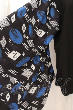 画像2: NieR Clothing / 着物風袖シャツ  ブラック×ブルー O-24-10-31-033-PU-BL-OW-ZT247