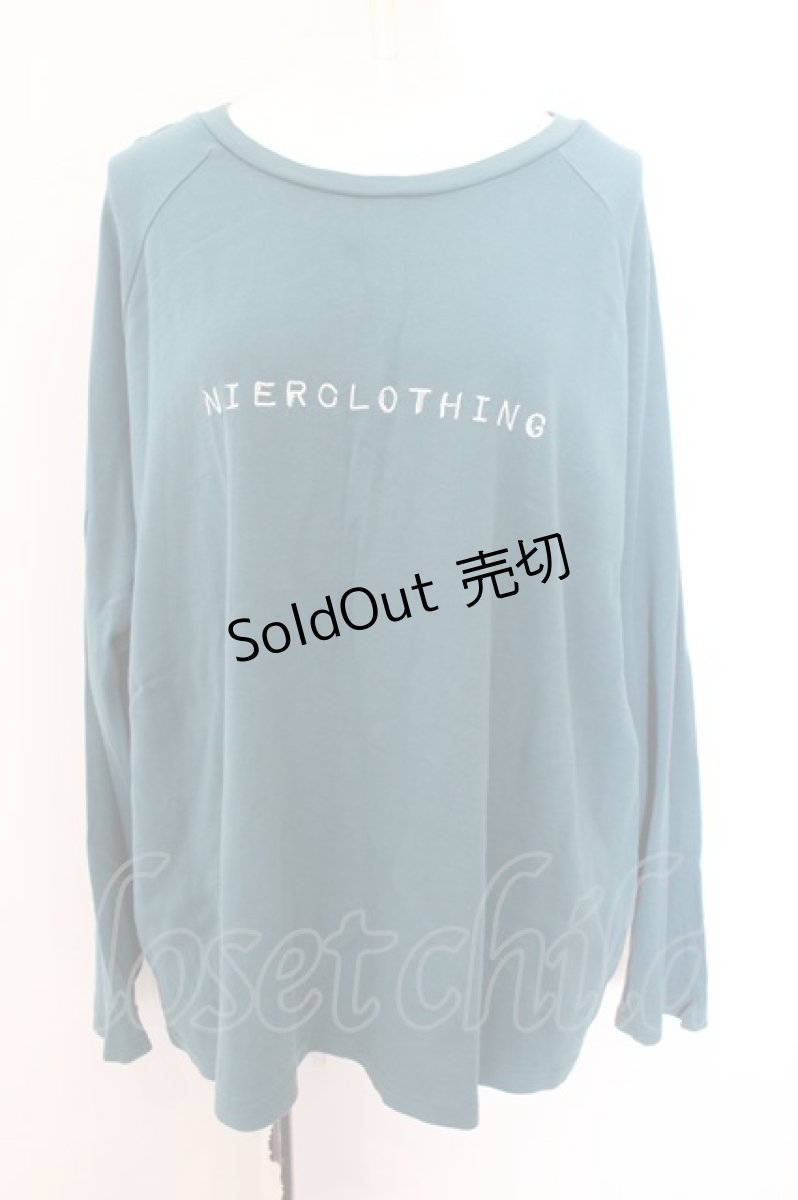 画像1: 【SALE】NieR CLOTHING / 刺繍ロゴラグランカットソー  ターコイズ O-24-11-06-024-PU-TO-IG-ZT282 (1)
