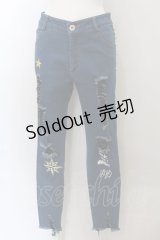 GLAD NEWS SMART / ダメージ風ストレッチパンツ  ブルー O-24-11-08-001-PU-PA-IG-ZT244
