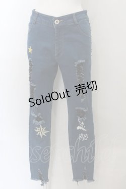 画像1: GLAD NEWS SMART / ダメージ風ストレッチパンツ  ブルー O-24-11-08-001-PU-PA-IG-ZT244