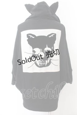 画像1: GLAVIL / スカルキャットパッチデビルパーカー  ブラック O-24-11-08-042-PU-TO-IG-ZT371