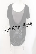 VII h.NAOTO / ボーンプリントルーズギャザーTシャツ  ブラック×グレー O-24-11-09-072-PU-TO-IG-ZT357