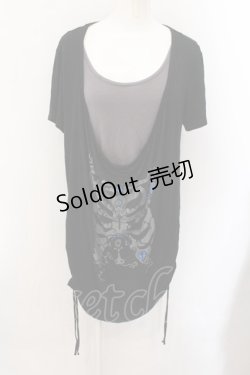 画像1: VII h.NAOTO / ボーンプリントルーズギャザーTシャツ  ブラック×グレー O-24-11-09-072-PU-TO-IG-ZT357