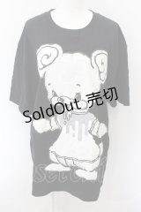 yaponskii / よだれべあBIG Tシャツ  ブラック×シルバー O-24-11-14-097-PU-TS-IG-ZT385
