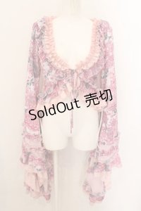 Qutie Frash / 着物フリルショートカーデ  ピンク O-24-11-16-050-QU-OP-IG-OS