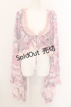 画像1: Qutie Frash / 着物フリルショートカーデ  ピンク O-24-11-16-050-QU-OP-IG-OS