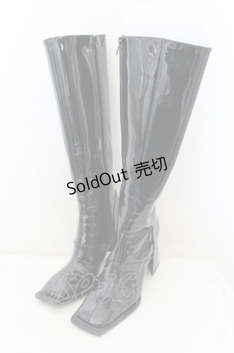 画像1: 【SALE】Melt the lady / エナメルスクエアロングブーツ 37 クロ O-24-11-16-1042-PU-SH-OW-ZTK065 (1)