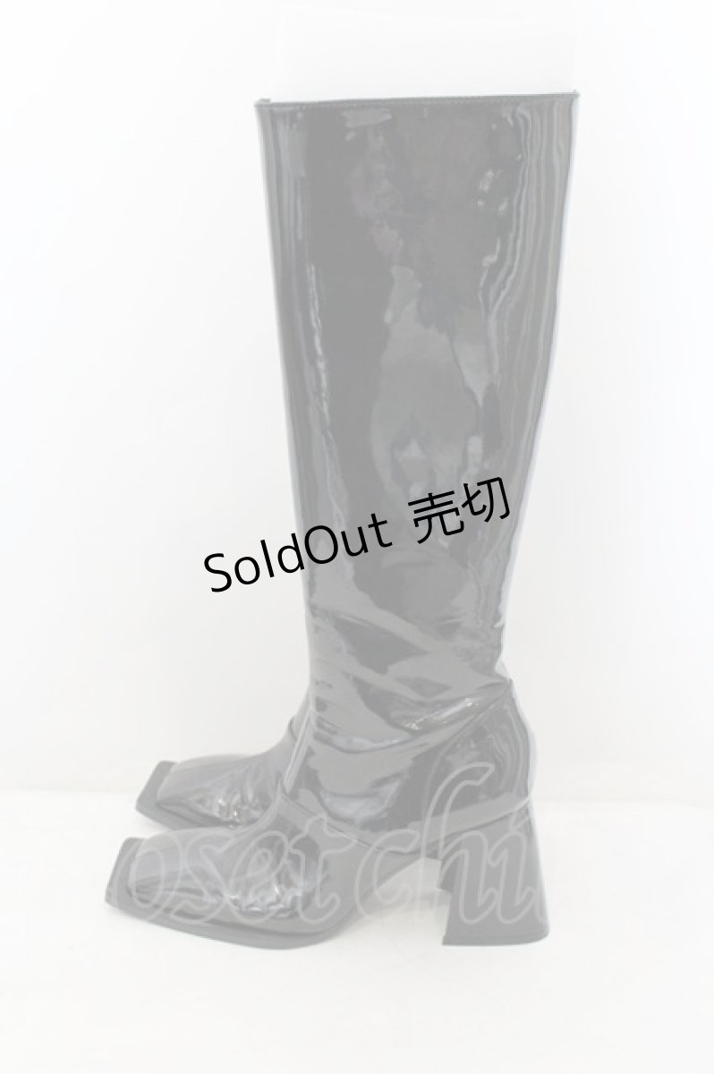 画像2: 【SALE】Melt the lady / エナメルスクエアロングブーツ 37 クロ O-24-11-16-1042-PU-SH-OW-ZTK065 (2)