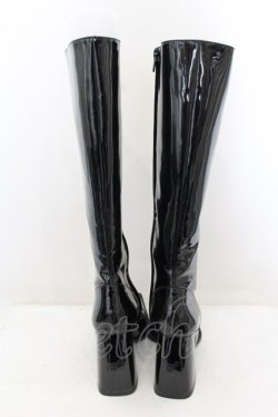 画像3: Melt the lady / エナメルスクエアロングブーツ 37 クロ O-24-11-16-1042-PU-SH-OW-ZT308