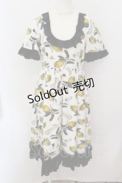 画像1: Q-pot. / Honey Lemon ベルスリーブドレス  シロ×クロ×イエロー O-24-11-16-074-QP-OP-IG-OS