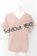 axes femme / 立体花モチーフレースＴシャツ M オレンジ O-24-11-22-041-AX-TO-IG-ZT021