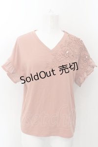 axes femme / 立体花モチーフレースＴシャツ M オレンジ O-24-11-22-041-AX-TO-IG-ZT021