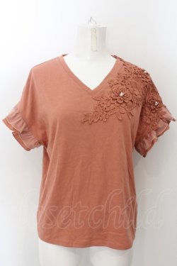 画像1: axes femme / 立体花モチーフレースＴシャツ M オレンジ O-24-11-22-041-AX-TO-IG-ZT021