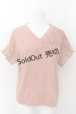 画像1: axes femme / 立体花モチーフレースＴシャツ M オレンジ O-24-11-22-041-AX-TO-IG-ZT021