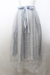 axes femme / レース重ねストライプスカート M ブルー O-24-11-22-058-AX-SK-OW-ZT264