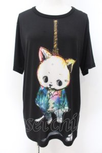 anko ROCK / 前後首つりネコTシャツ  ブラック O-24-11-28-068-PU-TO-IG-ZT248
