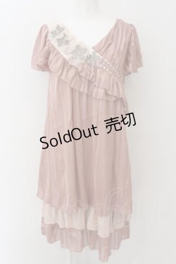 画像1: axes femme / お花モチーフ付ラメジャガードドレス  ピンクベージュ O-24-11-28-009-AX-OP-IG-ZT081