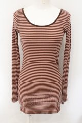 RNA-N / リブロング丈ボーダーロンT M ブラウン×ピンク O-24-11-29-050-PU-TO-IG-ZT123