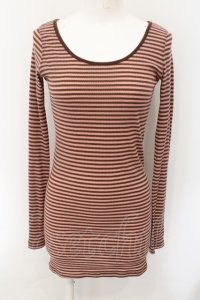 RNA-N / リブロング丈ボーダーロンT M ブラウン×ピンク O-24-11-29-050-PU-TO-IG-ZT123
