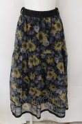 axes femme / ひまわり柄シアースカート M クロ O-24-11-30-1026-AX-SK-OW-ZT265