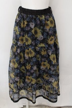画像1: axes femme / ひまわり柄シアースカート M クロ O-24-11-30-1026-AX-SK-OW-ZT265