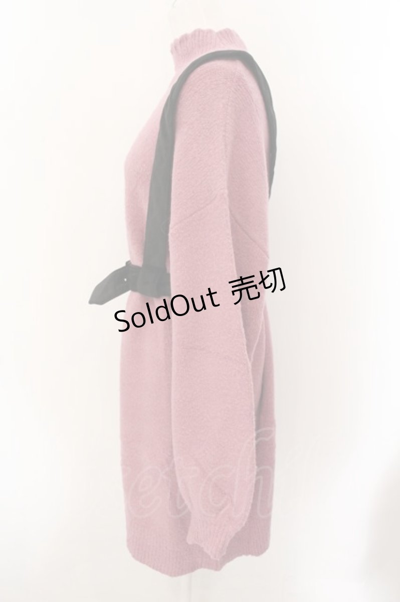 画像2: 【SALE】EATME / ハーネス付きルーズニットワンピース  ピンク×クロ O-24-12-07-048-LO-OP-IG-ZT054 (2)