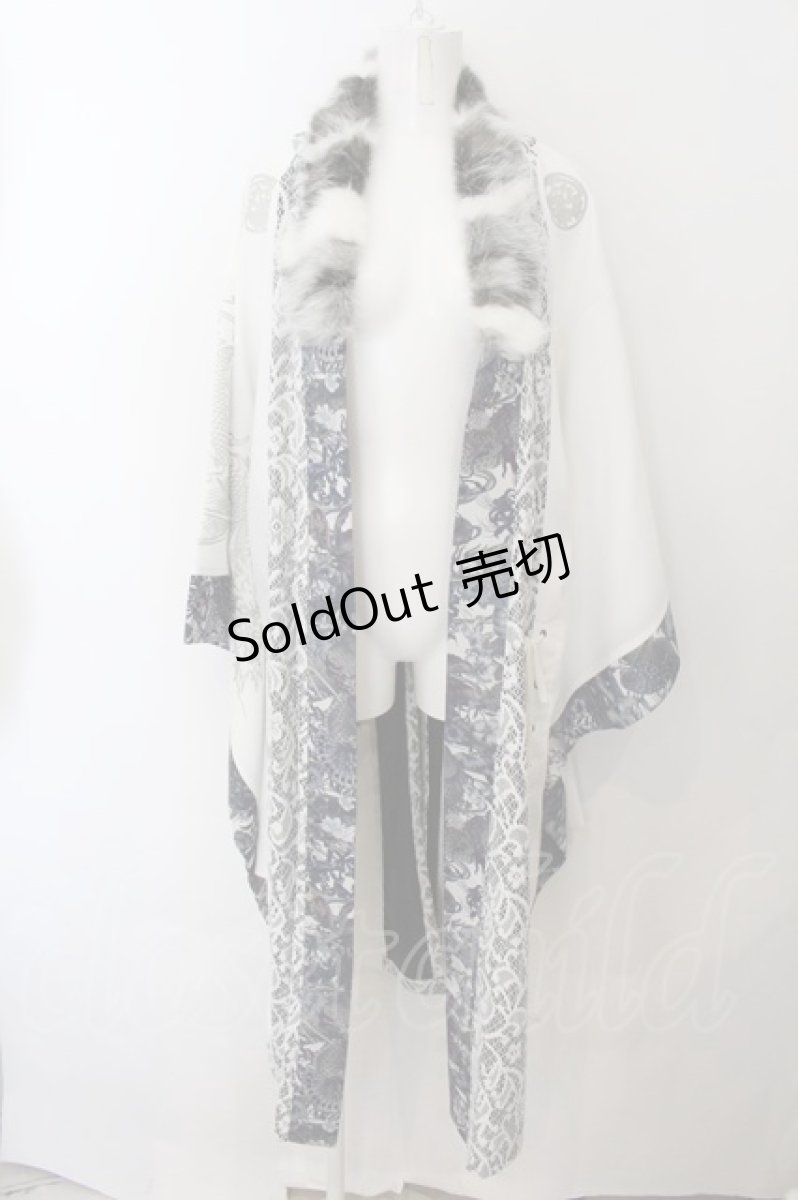 画像1: Qutie Frash / レース切替ファー衿着物ロングカーデ  ホワイト O-24-12-12-045-QU-TO-OW-OS (1)