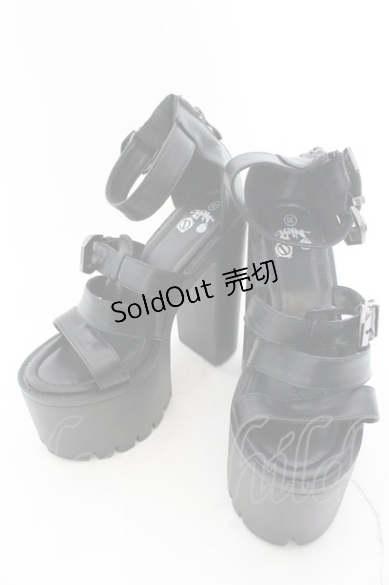 画像1: 【SALE】NieR CLOTHING / 身長激盛り《約15cmUP》ハイヒール厚底サンダル 35 ブラック O-24-12-15-026-PU-SH-IG-ZT335 (1)