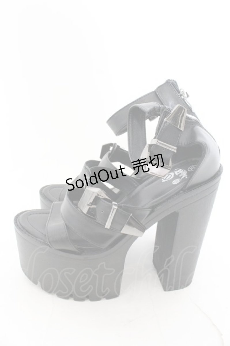 画像2: 【SALE】NieR CLOTHING / 身長激盛り《約15cmUP》ハイヒール厚底サンダル 35 ブラック O-24-12-15-026-PU-SH-IG-ZT335 (2)