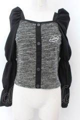 NieR Clothing / 春夏用 袖異素材マムルークスリーブプルオーバー  ブラック×グレー O-24-12-18-057-PU-TO-OW-ZT388