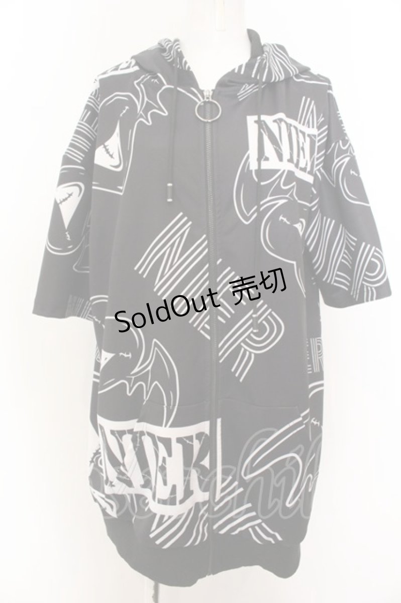 画像1: 【SALE】NieR CLOTHING / 転写pt半袖ZIPパーカー F ハートウイング（ブラック×ホワイト） O-24-12-18-086-PU-TO-OW-ZT259 (1)